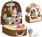 Kids 34-Piece Ice Cream Pretend Playset – Scoop & Serve Dessert Shop Toy with Play Food Accessories, Portable Backpack Storage for Boys & Girls Ages 3+ (Ice Cream)