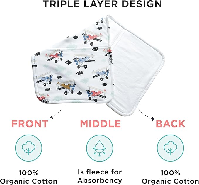 Premium 5-Pack Large Organic Cotton Burp Cloths – 3 Layers, Ultra Soft & Absorbent Burping Towel, Shoulder Towel & Hand Towel