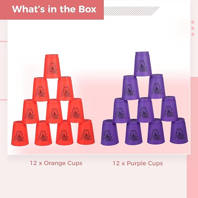 yeesport Sport Stacking Cups, 24pcs Sports Stacking Cups Sport Training Game for Challenge Competition Travel Party Gift for Kids and Adults (Purple & Red)