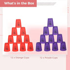 yeesport Sport Stacking Cups, 24pcs Sports Stacking Cups Sport Training Game for Challenge Competition Travel Party Gift for Kids and Adults (Purple & Red)