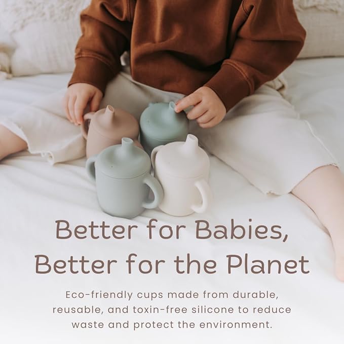 Silicone Sippy Cups with Easy Grip Transition Handles and a Soft Spout. A Non Toxic No Spill Unbreakable Training Cup 150ml/5oz |2-PACK Pink and Cream|