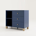 Storkcraft California 3 Drawer Combo Dresser (Midnight Blue with Driftwood) – GREENGUARD Gold Certified, Interlocking Drawer System, Pre-Installed Drawer Tracks for Easier Assembly, Spacious Cabinet