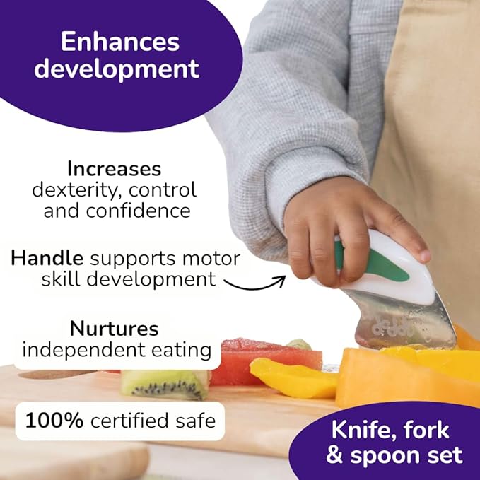 doddl Toddler Utensils, Ergonomic Fork Spoon and Knife Set for Self Feeding, Stainless Steel Silverware for 1-3 Year Olds, BPA Free, Dishwasher Safe (Magenta)