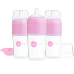 PopYum 9 oz Pink Anti-Colic Formula Making/Mixing/Dispenser Baby Bottles, 3-Pack with #2 Medium Flow Nipples, 260 ml, BPA-Free, Natural Latch