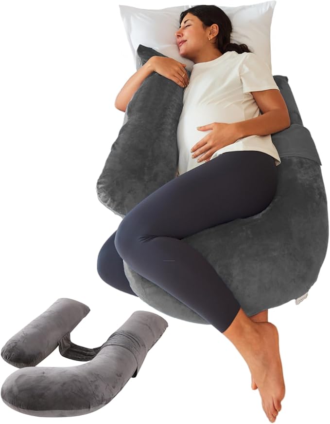 Pregnancy Pillows for Sleeping, Detachable and Adjustable with Pillow Cover, Maternity Body Pillow for Adults, Support for Back, Legs, Belly, HIPS and Pregnancy Must Haves Grey