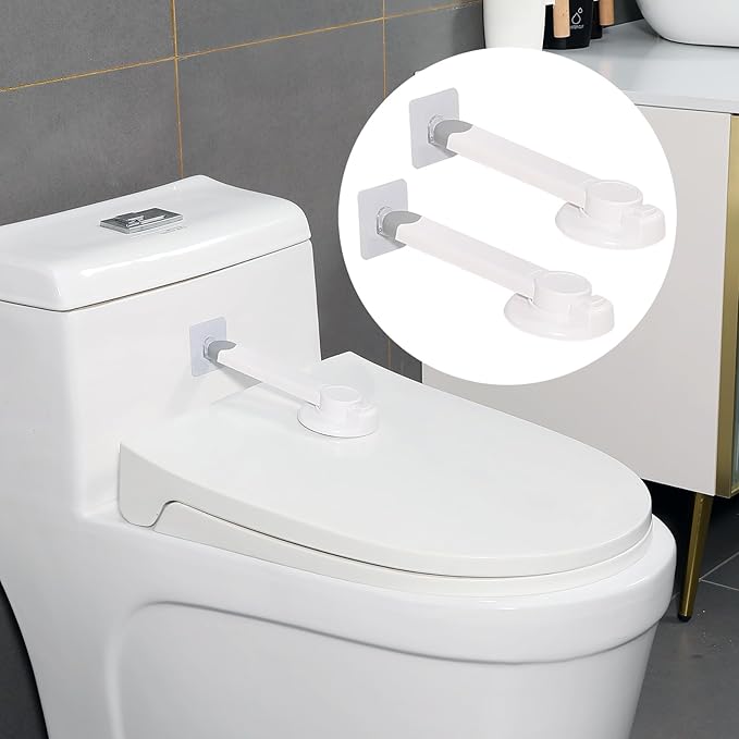 Baby Toilet Safety Locks (2 Pack)| Childproof Toilet Seat Lock | Baby Safety Products | Baby Proofing Kit | Prevents Toddlers from Opening Toilet Lids | 3M Adhesive and Tool-Free Installation（White）