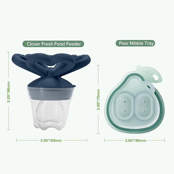 Haakaa Clover Baby Fruit Feeder Teether & Mini Freezer Nibble Tray – BPA-Free Silicone Breastmilk Popsicle Mold for Baby Teething Relief & Self-Feeding, 4M+ (Steel Blue)