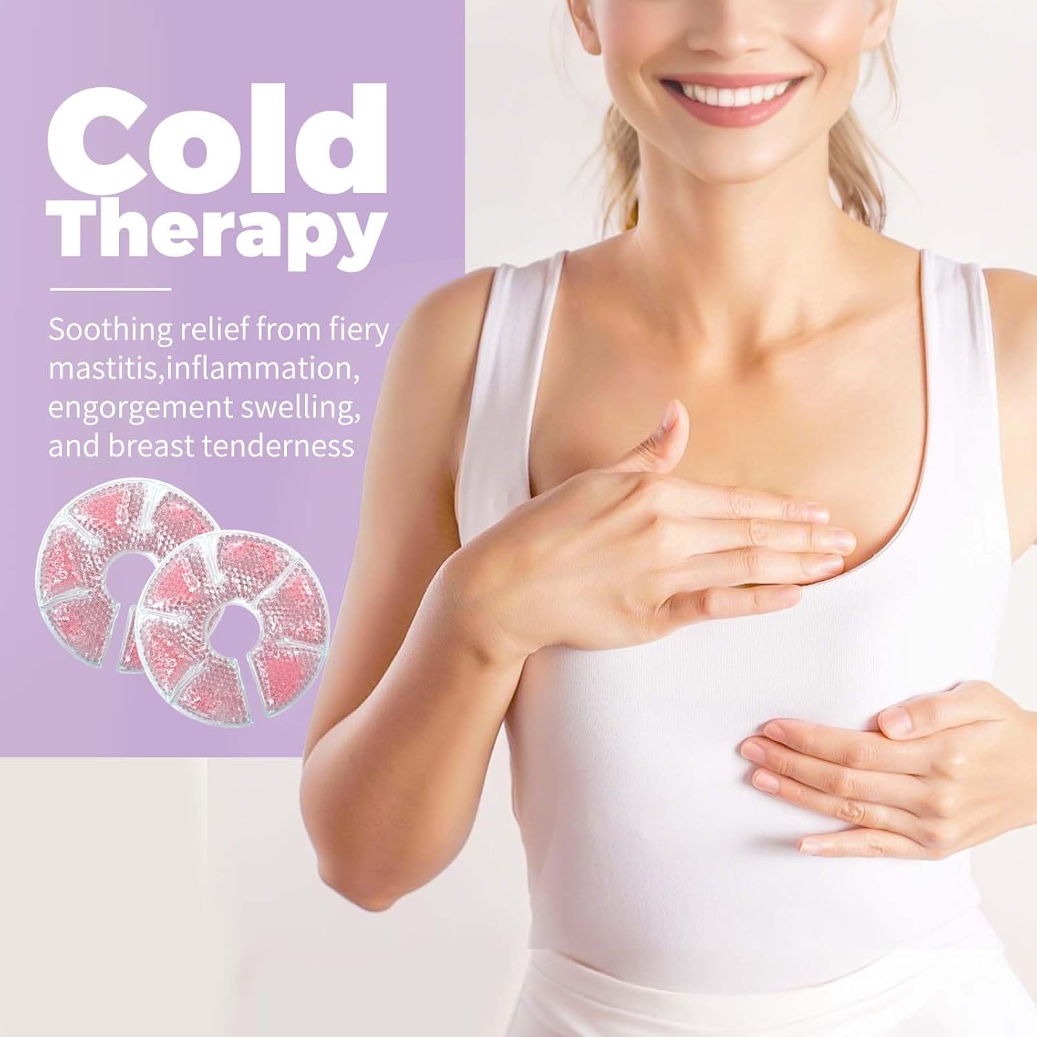 Breast Therapy Ice Packs, Hot and Cold Breast Pads, Breastfeeding Essentials Large Gel Bead Packs for Moms, 2 Pack (Pink, M)