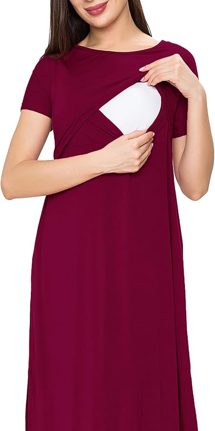 Smallshow Women's Maternity Nursing Dresses Split Long Dress for Breastfeeding