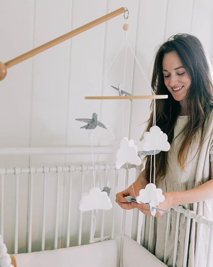 Sorrel + Fern Baby Crib Mobile (Birds in The Clouds, Short Version) - Unique and Minimalist Design for Boys & Girls