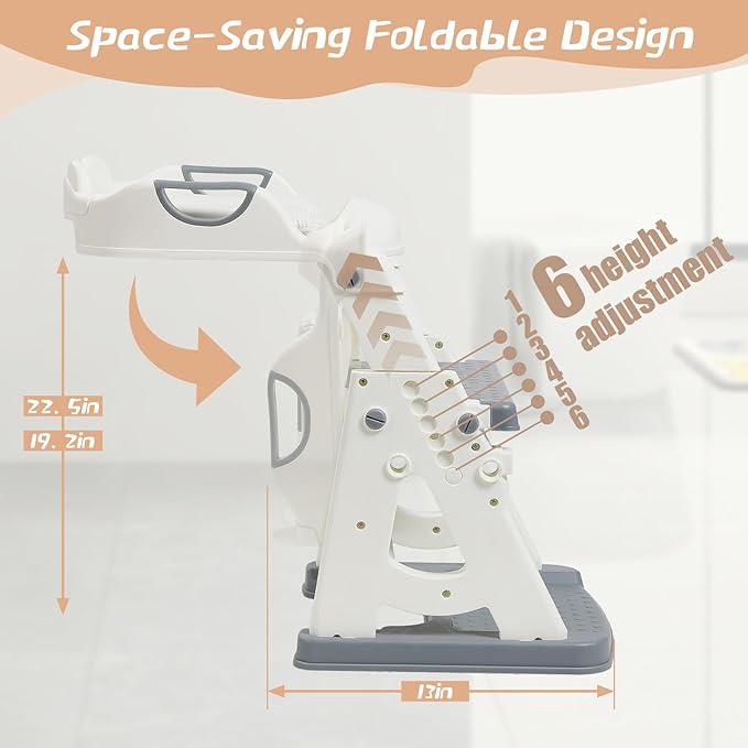 Potty Training Toilet Seat for Toddlers,2 in 1 Toddler Toilet Seat with Steps, Grey Adjustable Toddler Seat for Boys Girls,with Anti-Slip Steps Splash Guard Safety Handles.