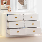 Dresser for Bedroom with 6 Drawers, Changing Table Dresser with Power Outlets, Soft Changing Pad & Removable Top, Baby Dresser with Changing Table Top for Nursery, White