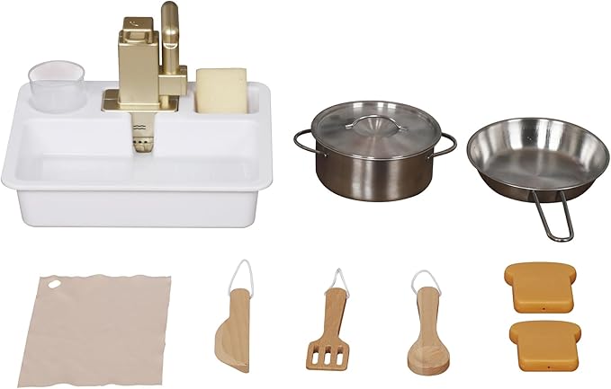 Large Wooden Corner Play Kitchen Sets with Ice Maker,Water Dispenser,Bread Maker,Washing Machine,Electronic Display,Toy Sink with Running Water,Stove with Light&Sounds, Birthday Gift for 3+