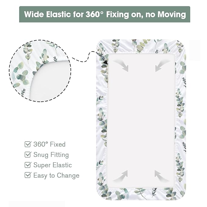 Bimocosy Crib Sheets for Boys Girls, Fitted Crib Sheet 4 Pack for Standard Crib and Toddler Mattresses, Super Soft Breathable Microfiber Baby Sheet 28x52x8in, Leaf/Bear/Gray/Green