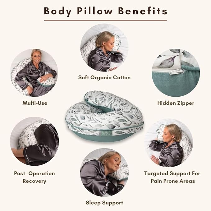 BellaMoon C Shaped Pregnancy Pillow for Sleeping (55 Inch) Maternity Body Pillow with Cooling Cover Soft Support for Women, Back, Legs, Belly C Pillow for Side Sleeping & Full Body pillows for adults