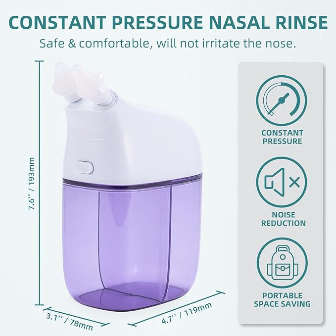 Nasal Irrigation System with 30 Saline Packets, Sinus Rinse Machine, Nose Sinus Cleaner Machine with Water Tank & Waste Collection Tank - Violet