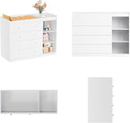 Nursery Dresser Changing Table Dresser with Changing Top Diaper Changing Station with 5 Drawers and 3 Shelves for Children's Room，White