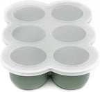 WeeSprout Silicone Baby Food Freezer Tray with Clip-on Lid - Perfect Storage Container for Homemade Baby Food, Vegetable & Fruit Purees, and Breast Milk (Matte Green, Six 3 Ounce Sections)