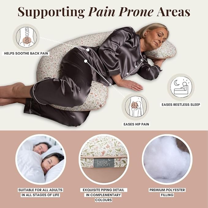 BellaMoon C Shaped Pregnancy Pillow for Sleeping (55 Inch) Maternity Body Pillow with Cooling Cover Soft Support for Women, Back, Legs, Belly C Pillow for Side Sleeping & Full Body pillows for adults