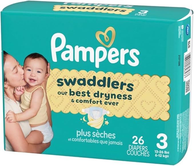 Pampers Swaddlers Diapers, Size 3 (13-26 lbs), 26 Count, Absorbent, Keeps Baby Dry and Comfortable, Skin Safe Disposable Baby Diaper (Packaging May Vary)