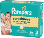 Pampers Swaddlers Diapers, Size 3 (13-26 lbs), 26 Count, Absorbent, Keeps Baby Dry and Comfortable, Skin Safe Disposable Baby Diaper (Packaging May Vary)