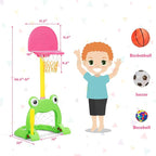 Costzon Toddler Basketball Hoop, 3-in-1 Sports Set for Basketball, Baseball & Football, 6 Height Adjustable Basketball Toy Activity Center for Indoor & Outdoor, Best Gift for Kids (Cute Frog)