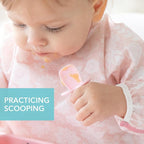 Bumkins Baby Utensils Set, Chewtensils Silicone Spoons for Dipping, Self-Feeding, Baby Led Weaning, Trainer Learning, First Stage Eating, Soft Practice Fork and Spoon, Babies 6 Months, Pink