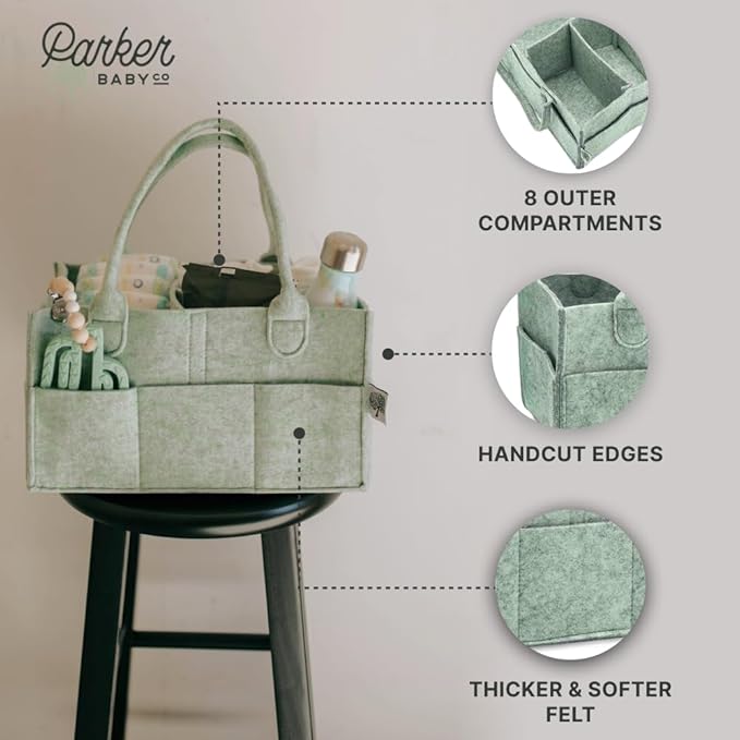 Parker Baby Diaper Caddy - Nursery Storage Bin and Car Organizer for Diapers and Baby Wipes - Sage Green, Regular