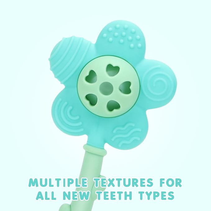 Baby Teething Toys, Teether and Rattle 2-in-1 for Babies 0-6 Months, Food Grade Silicone Teethers for Baies 3-6 6-12 Months, Infant Teething Relief Chew Toys, Sunnyflower Teether Toy BPA Free - Blue