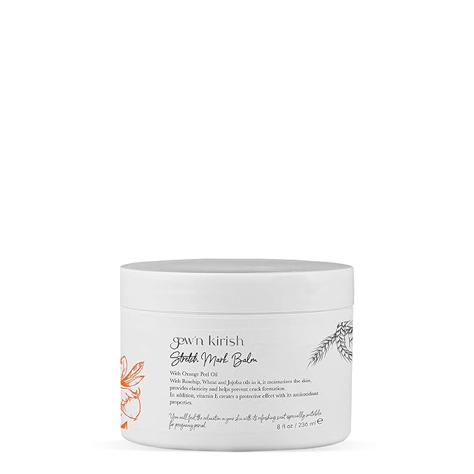 GEW’N KIRISH Natural Stretch Mark Balm – Pregnancy-Safe Moisturizer with Shea Butter, Orange Peel Oil & Jojoba | Non-Greasy, Petrolatum-Free, Whole Body Use, 8 oz