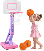Super Joy Toddler Girl Basketball Hoop - Adjustable Kids Ball Hoop Set for Indoor - Portable Pink Mini Basketball Goal Outdoor Outside Pool Sport Toys Gifts for Baby Boys Age 1-3 2-4 3-5