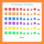 3D Geometric Solids 60 Pcs for Kids Translucent Geometric Shapes for Geometry Beginnings,Light Table Manipulatives Toy Math Helper School Supplies