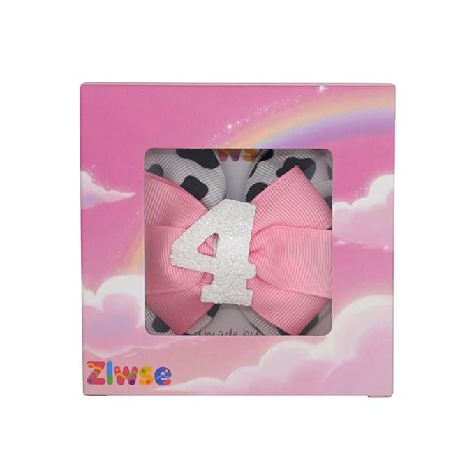 Birthday Hair Bow for Baby Girls 1 2 3 4 5 6 Years Sprinkle Decorations Party Hair Accessories for Four 4th Birthday Cow Print Cowgirl