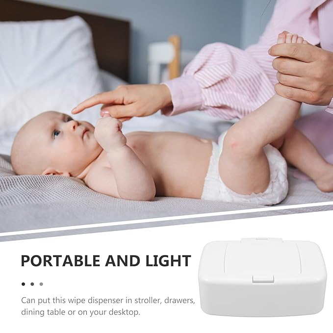 Wipes Dispenser with Dustproof Lid, Refillable Wipe Holder for Baby Nursery, Bathroom, Kitchen, and Living Room, Keeps Fresh and Clean, Single-Hand Operation, 6.69X4.13in, White