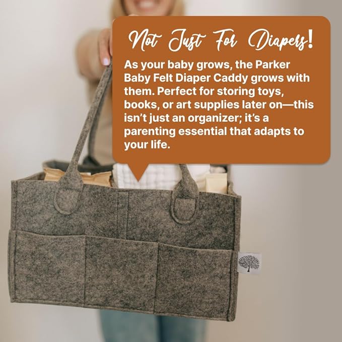 Parker Baby Co. Diaper Caddy - Nursery Storage Bin and Car Organizer for Diapers and Baby Wipes - Charcoal, Large