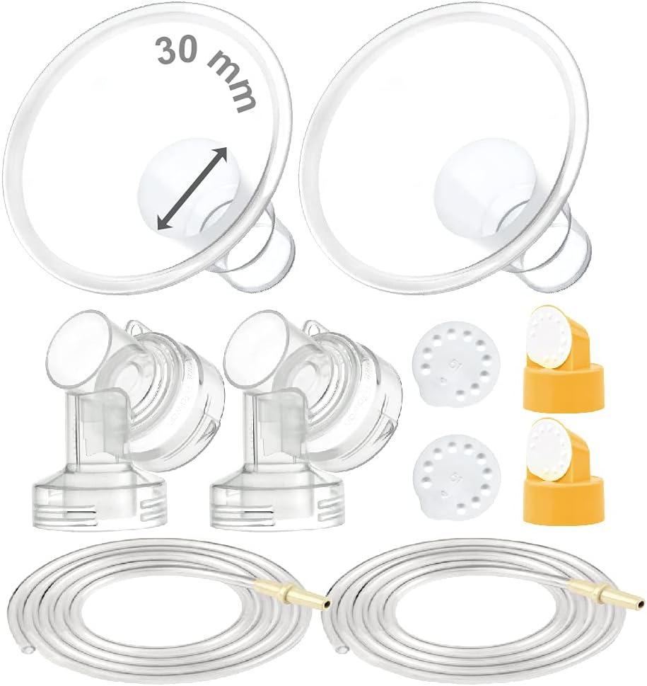 Maymom Breast Pump Kit Compatible with Medela Pump in Style Advanced Pump; 2xTwo-Piece 30mm Breastshield, 2 Valve, 4 Membrane, 2 Replacement Tubing; Replacement Part for Medela Shield, Medela Valve