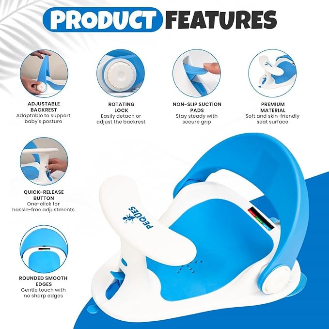 Baby Bath Seat for Babies 6 Months & Up Sitting Up | Non-Slip Bath Seat with Safety Suction Cups & Temperature Alert, Baby Bath Seat for Tub, Shower & Bathtub (Blue)