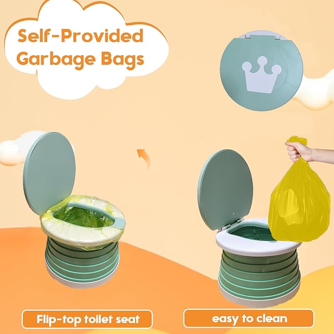 Travel Potty for Toddler, Portable and Foldable Toilet, Apply to Seat Emergency Toilet for Car, Camping, Outdoor, Indoor (green, small)