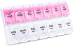 Sukuos AM PM Weekly Pill Organizer 7 Day, 2 Times A Day Medicine Pill Box with Easy Push Button, BPA Free Vitamin Cases for Fish Oil/Supplements (Pink&White)