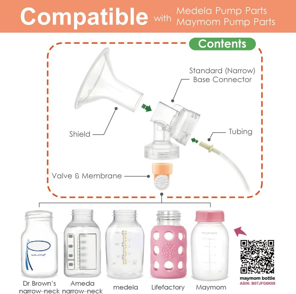 Maymom Breast Pump Kit Compatible with Medela Pump in Style Advanced Pump; 2xTwo-Piece 27mm Breastshield, 2 Valve, 4 Membrane, 2 Replacement Tubing; Replacement Part for Medela Shield, Medela Valve