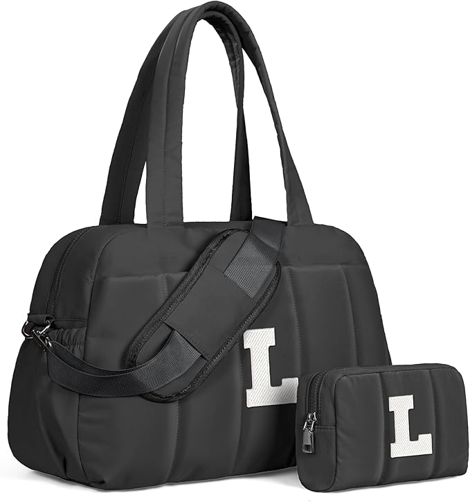 Women Duffle Bag with Initial, 20s Women Gift-Personal Item Travel Bags，Gym Bag with Wet Pocket，Lightweight Travel Bags Personalized Tote with Makeup Pouch