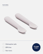 Lalo 2-Piece Baby Spoons Set - Lavender Silicone, Dishwasher Safe, Ages 4 Months+