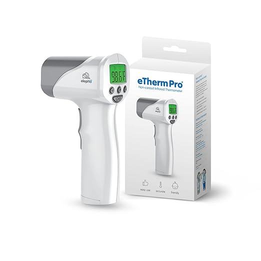Elepho eTherm Pro Medical Quality Non-Contact IR Forehead Thermometer for Family or Office Use. Instant Body, Object, or Liquid Readings. Large LCD Display. 32 Memory Readings