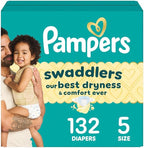 Pampers Swaddlers Diapers, Size 5 (20-37 lbs), 132 Count, Absorbent, Keeps Baby Dry and Comfortable, Skin Safe Disposable Baby Diaper (Packaging May Vary)