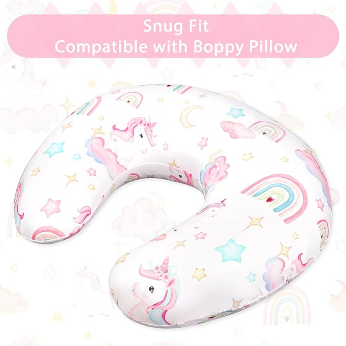 Pea Pod Nursing Pillow Cover Breastfeeding Pillow Slipcover for Moms Soft Breathable Organic Knit Fabric Newborn Infant Feeding Pillow Covers for Baby Girl Boy, Rainbow & Unicorn