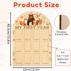 ORIGACH My First Year Baby Growth Photo Display Wood Board - 12 Months Newborn Milestones Photo Board - Neutral Baby Keepsake Frame 1st Birthday Party Nursery Decor New Mom Gift - Forest Animals