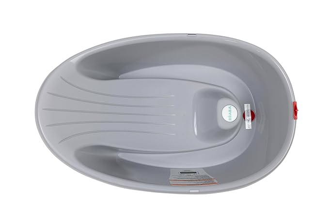 BEABA by OKBaby, Onda Baby Bath, Ergonomic Multi-Position tub for Infants and Babies up to 12 Months, Integrated Water Thermometer, Made in Italy, Grey