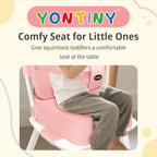 Toddler Booster Seat for Kitchen Chair, 2-in-1 Dining Table Booster Seat with Backrest & Adjustable Straps – Easy-Clean, PU Portable Toddler Eating Travel Increasing Cushion - Pink