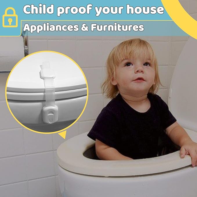 4our Kiddies 10 Pack Baby Proof Cabinet Latches, Childproof Drawer Latches with 6 Extra 3M Adhesives, Adjustable Child Safety Cabinet Strap Locks, Baby Drawer Locks for Kids and Child Safety