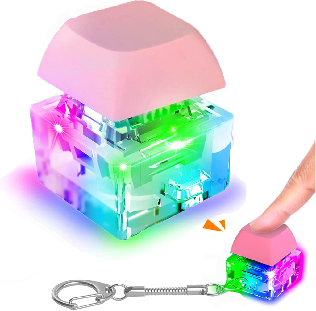 Keyboard Fidget Toys, Keyboard Fidget Keychain Keyboard Decompression Toys Keyboard Fidget Toy Button Stress Relief Gifts for Adult and Kids,Finger Clicker Toys,ADHD Toy,Cool Fidgets(LED Light-Pink)